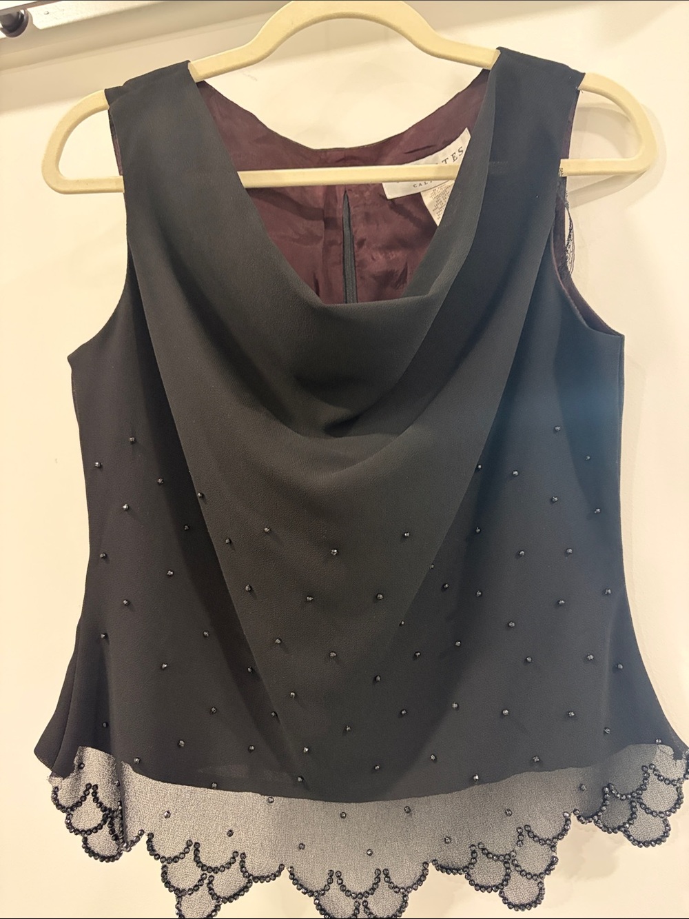 Gorgeous and Flawless Crepe Cowl Neck Beaded Camisole - Black